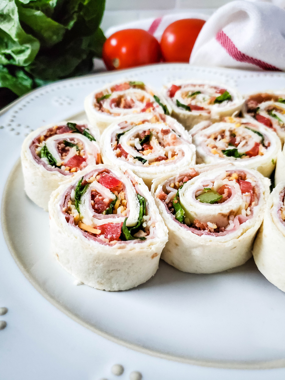 Ham and turkey club sub pinwheels