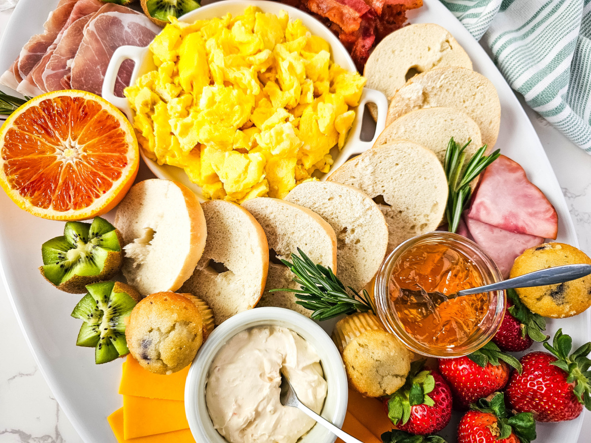 easy brunch charcuterie board overhead view